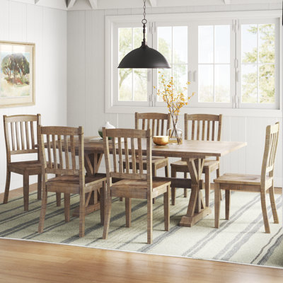 Averie 6 - Person Extendable Pine Solid Wood Top Trestle Base Dining Set