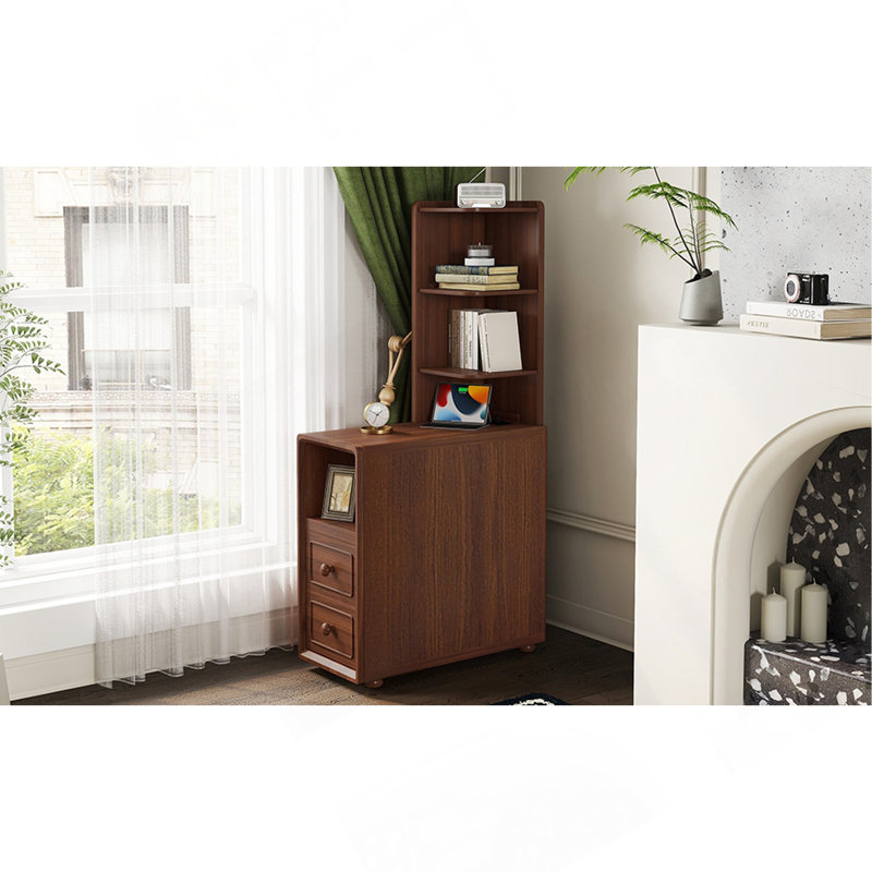 Table de bout avec tiroirs, table de coin avec tablettes ouvertes, table d'appoint haute pour chambre à coucher et coin