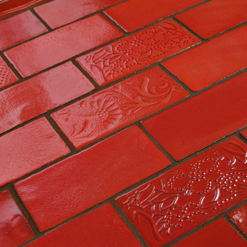Antic Feelings 3" x 6" Ceramic Patterned Subway Tile, Feelings Red Moon
