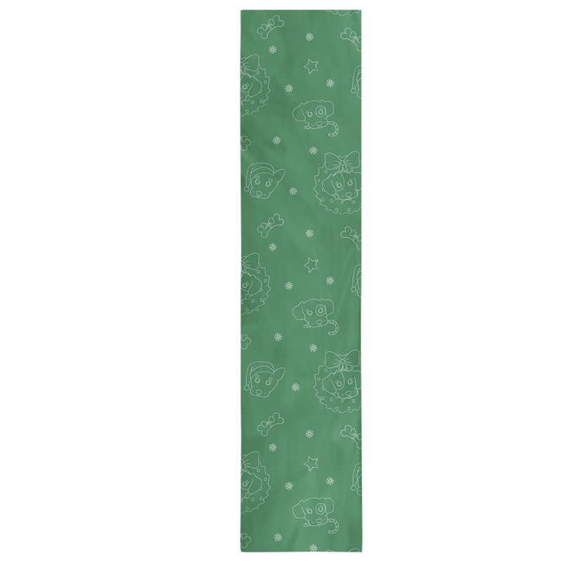 Chemin de table à la fête hol hol christmas dogs, L 90 po x l 16 po, Vert, Mélange de coton