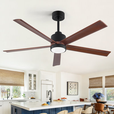 52 Inch Solid Wood Ceiling Fan with Light and Remote, Walnut Ceiling Fan with 3-Color Dimmable LED Light, Quiet Reversible DC Motor for Indoor & Covered Outdoor Spaces