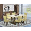 L'ensemble de table 7 pièces contient une table rectangulaire en lin blanc et 6 chaises de cuisine Limelight en tissu lin - finition jacobine patinée-606615735