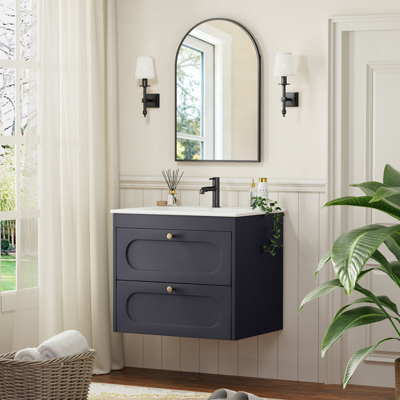 46mm Single Bathroom Vanity with Drop In Ceramic Basin, Grey