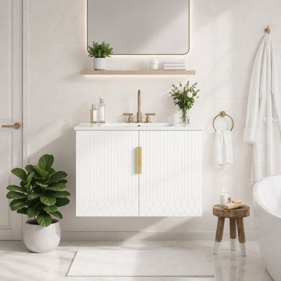 Meuble-lavabo de 76 cm avec lavabo en céramique, armoire murale à 2 portes et étagère réglable, structure en bois massif et MDF, style rétro, gris
