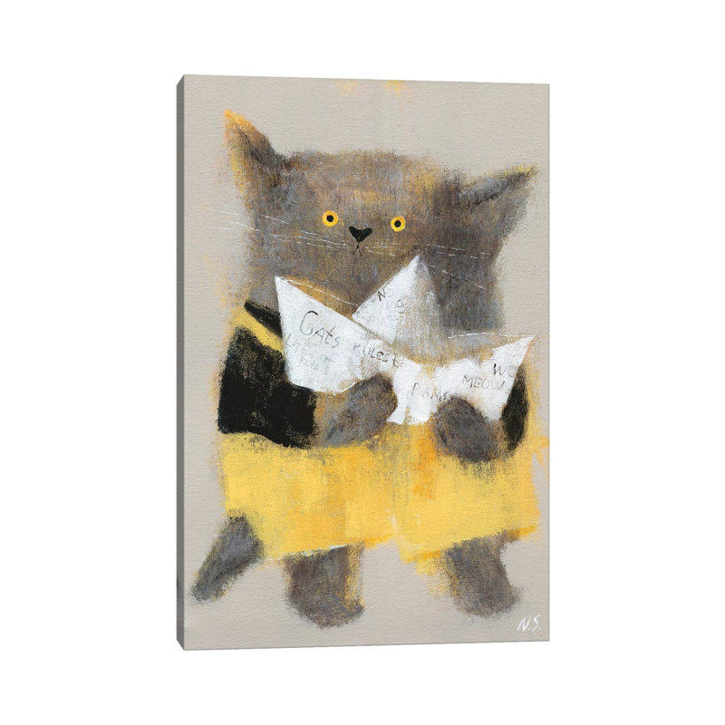 The Cat With Paper Ship By Natalia Shaloshvili - Wrapped Canvas Painting by Natalia Shaloshvili - Wrapped Canvas Painting
