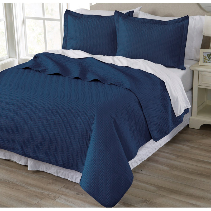 Lightweight Herringbone Stitch Microfiber Quilt Set, 3, Queen Quilt + 2 Standard Shams, White