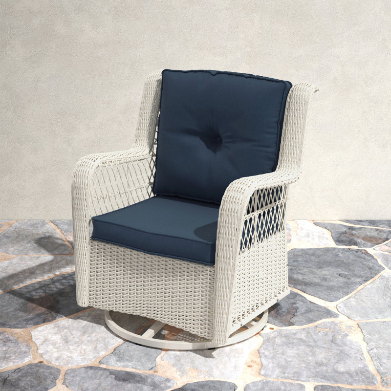 Rio Vista White and Navy Blue Resin Wicker Swivel Glider Chair