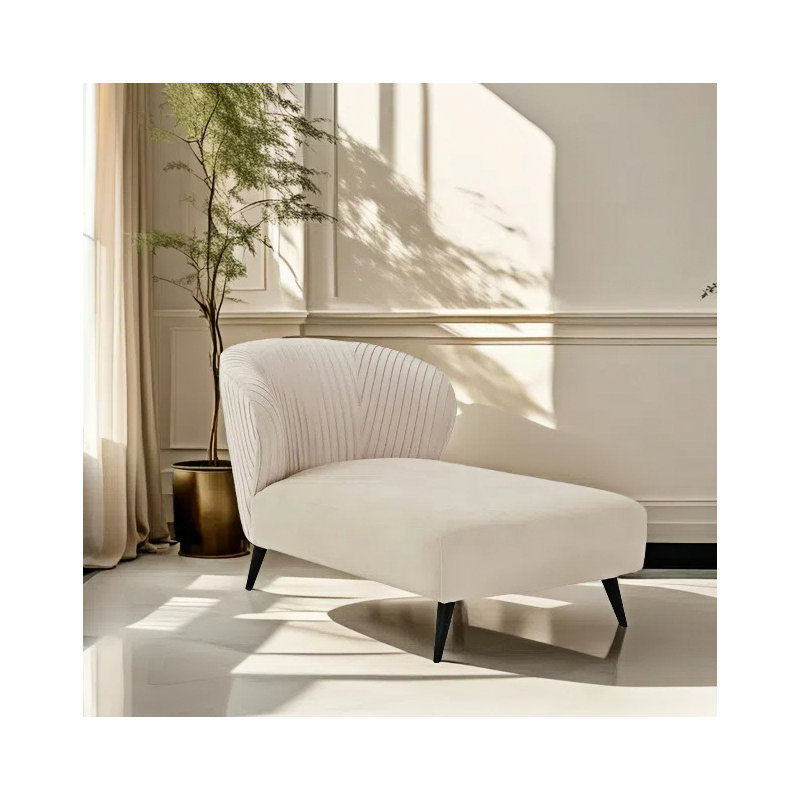 Chaise longue simple en flanelle, Blanc cassé / blanc
