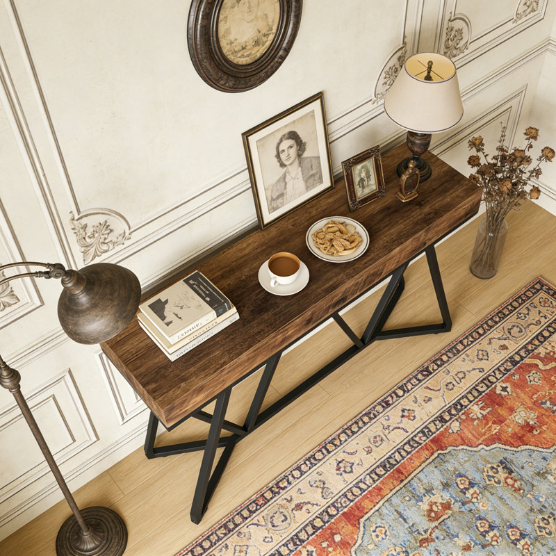Farmhouse Console Table Sofa Table Wood Entryway Table, Natural