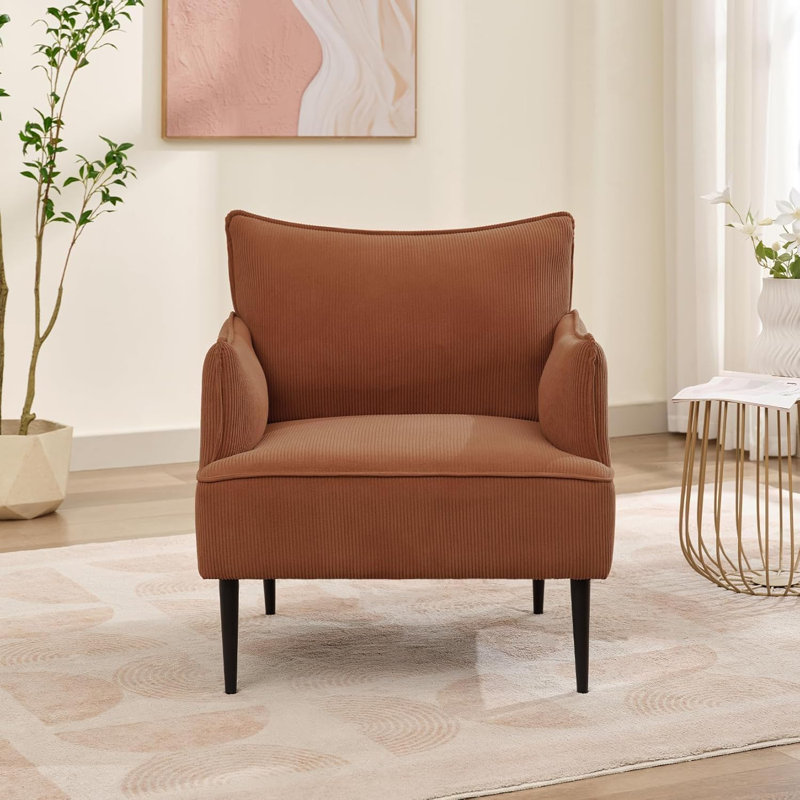 Fauteuil d'appoint en velours côtelé de 28,74 po de largeur, Velours côtelé orange