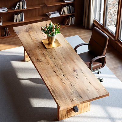 Table de bureau rectangulaire en bois massif de couleur chêne