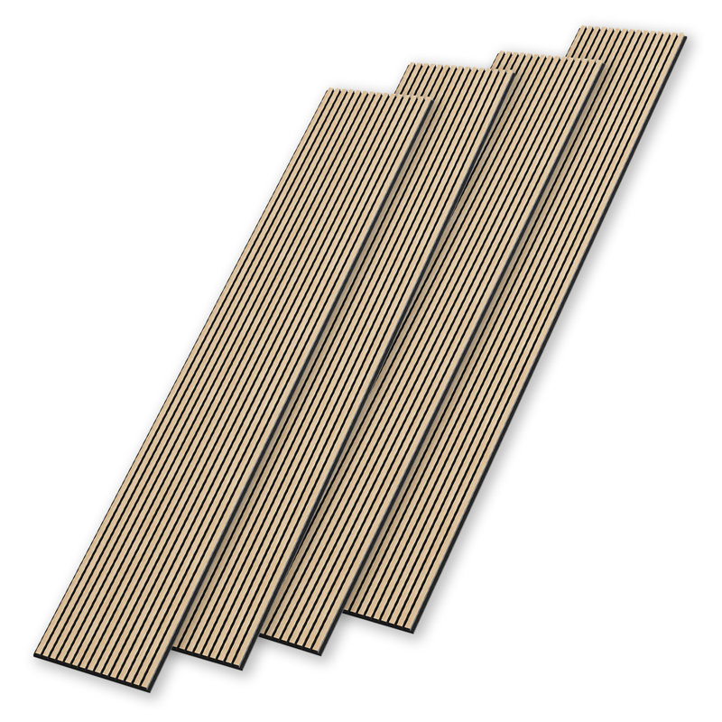 4 panneaux muraux à lattes de bois 3D (4 pièces) x 106 po x 20,5 po, Chêne blanc