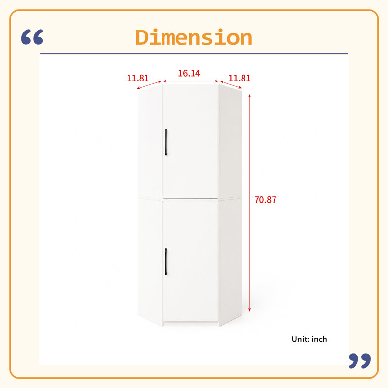 Armoire de coin de cuisine, armoire de rangement autoportante en L de 70,87 po de hauteur avec 2 portes et tablettes, armoire d'angle peu encombrante avec organisateurs de porte pour la cuisine, la salle à manger et le salon