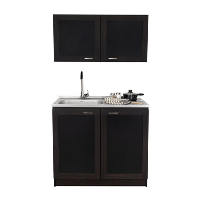 Ashura 39.3" W Manufactured Wood 2-Piece Kitchen Cabinet Set with Sink Base and Wall Cabinet- Wenge