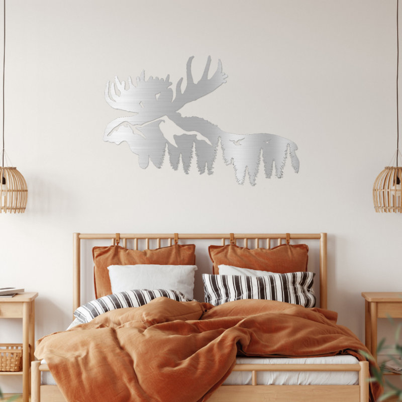 Art mural en métal Moose Mountain, Argent, H 17 po x l 25 po x P 0,12 po