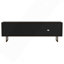 Meuble télé moderne à 2 portes noir anthracite avec tablettes ouvertes et rangement caché, parfait pour les espaces de divertissement organisés