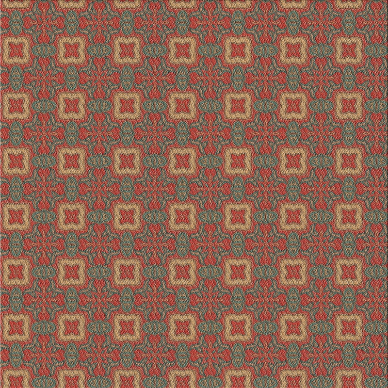 Tapis rouge/vert/beige à motifs Kilduff, Carré 5 pi