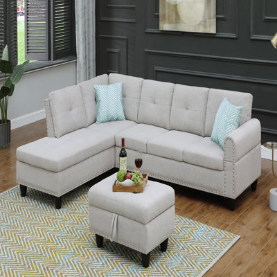 98" Wide Left Hand Facing Sofa & Chaise With Ottoman