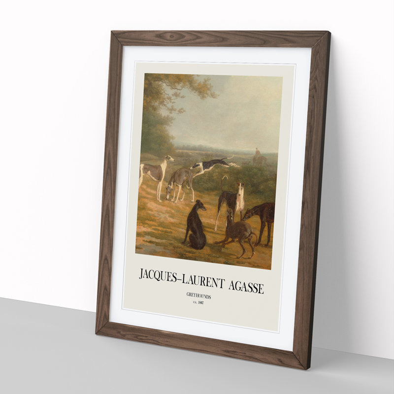 Nine Greyhounds Vol.1 by Jacques-Laurent Agasse - Picture Frame Painting, 36cm H x 27cm W x 2cm D, Walnut