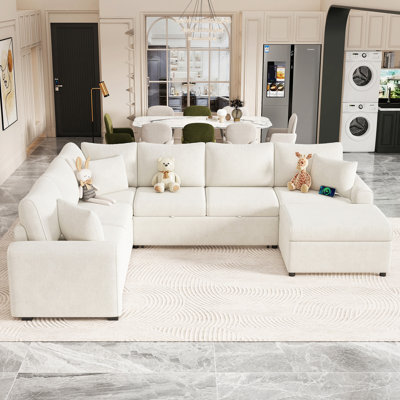 Canapé-lit modulaire escamotable avec repose-pieds avec rangement, trois coussins et dispositifs de chargement pour le salon
