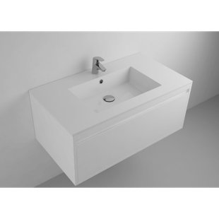 Lavabo de salle de bain moderne à surface simple blanc mat 36 po Lugan