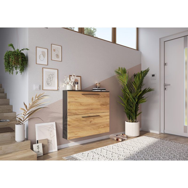 Wildomar Shoe Storage Cabinet, Graphite/Oak