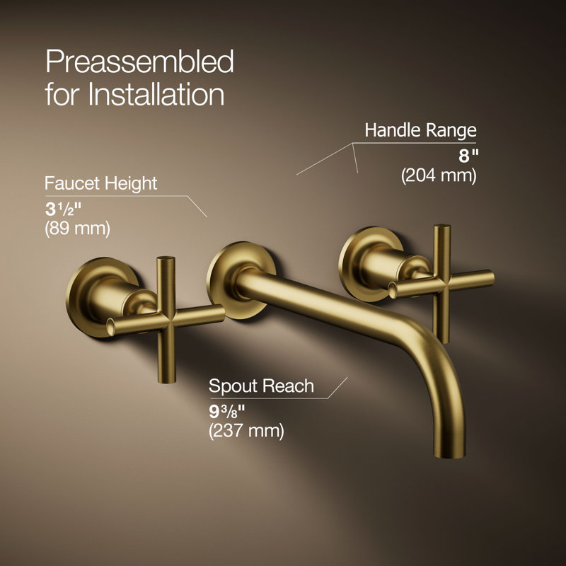 Purist® Wall Mounted Bathroom Faucet, Vibrant Brushed Moderne Brass, Cross Handle