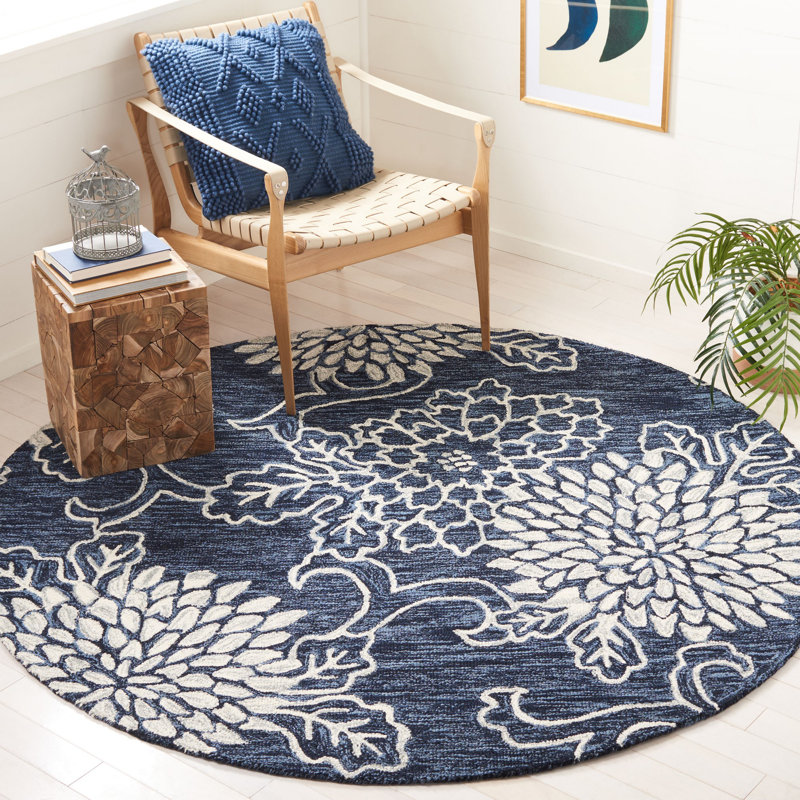 Tapis bleu marine / ivoire Jardin 602, Rond 6 pi