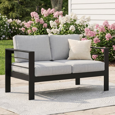 Canapé d'extérieur tout en aluminium pour 2 personnes toutes saisons, canapé de patio surdimensionné en métal avec assise profonde de 27,5 po et accoudoirs larges de 3,2 po, causeuse extérieure avec coussins en oléfine résistants aux intempéries pour la cour, le jardin et la terrasse