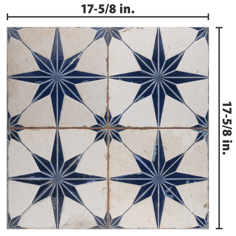 Kings 18" x 18" Ceramic Patterned Wall & Floor Tile, Blue