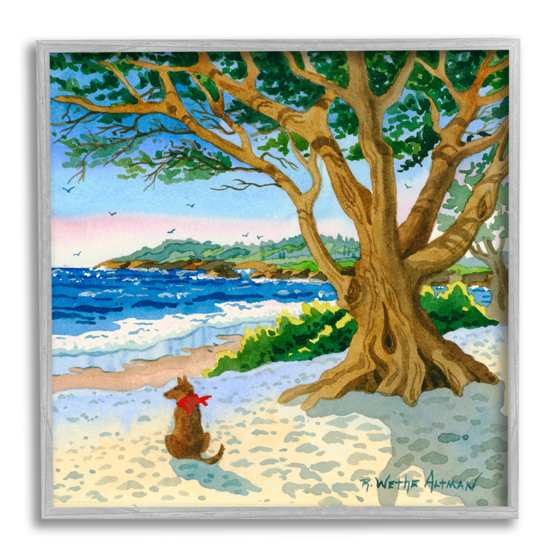 Chien sur la plage, peinture de Robin Altman, H 24 po x l 24 po x P 1,5 po, Estampe numérique Farmhouse