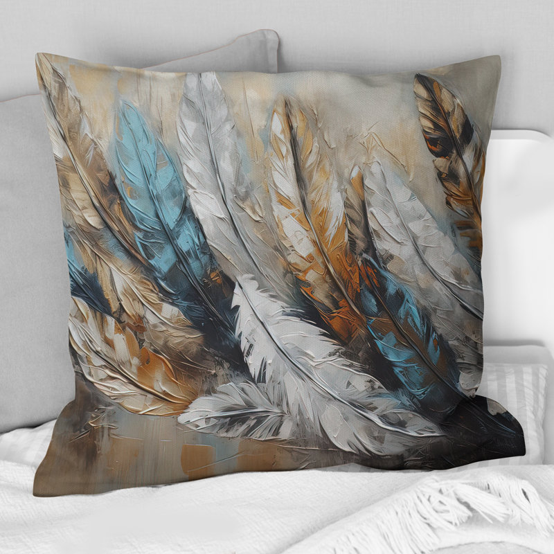Coussin décoratif imprimé plumes dorées II - Glam Feather