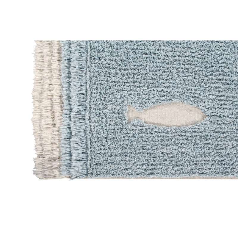 Ocean Shore Blue and Beige Wool Cotton Washable Rug 4' x 6'