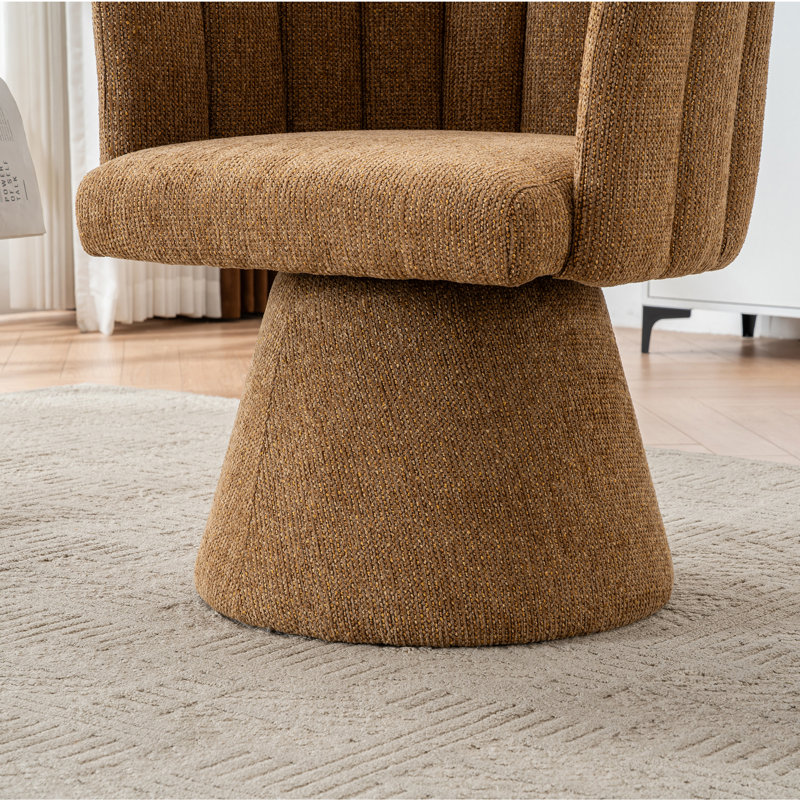 Fauteuil d'appoint rembourré pivotant à 360 ° avec dossier en forme de coquillage, Chameau