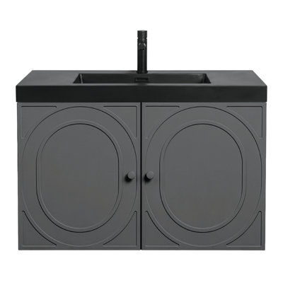 Meuble-lavabo mural français avec lavabo intégré, armoire flottante moderne avec portes et tiroirs French Vanity