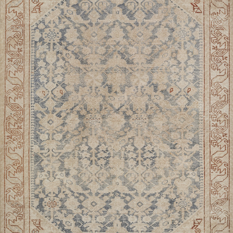 Tapis bleu campagnard en polyester Bungalow Bungalow, Rectangle 5 pi x 7 pi 6 po