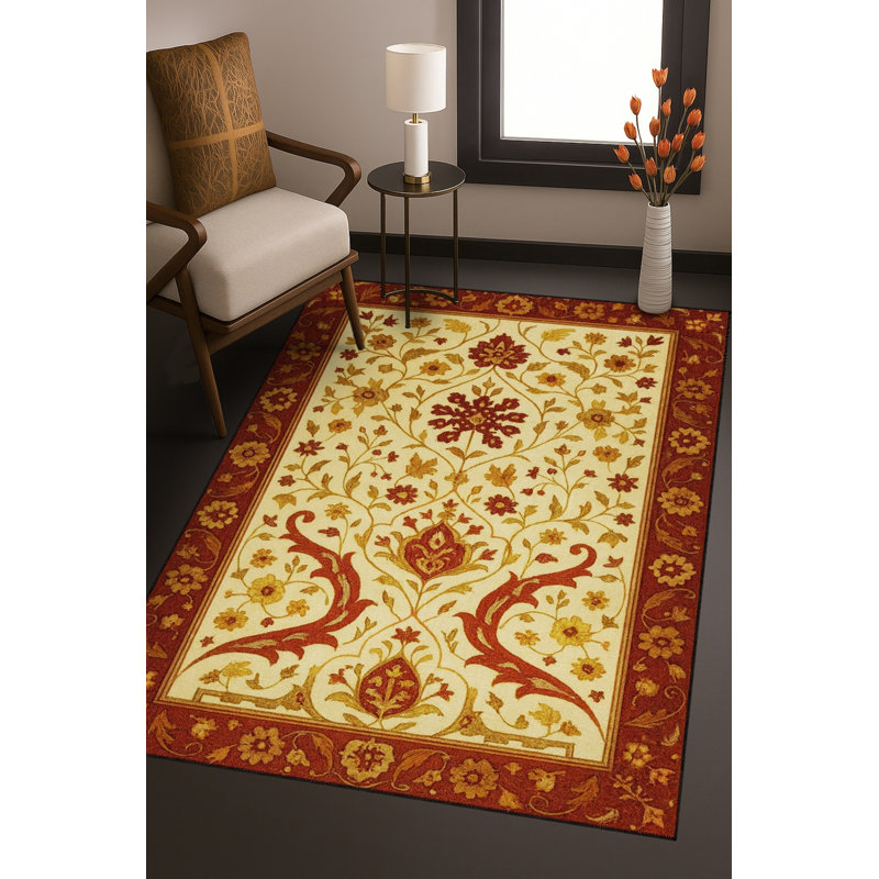 MOSSO Blue Ethnic Floral Vintage Washable Woven Backing Area Rug, 2'4" x 3'11"