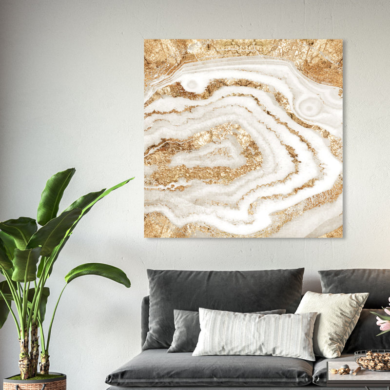 «Abstract Gold Agate Crystals» par Oliver Gal, reproduction d'art graphique sur toile tendue, H 40 po x l 40 po, Toile tendue