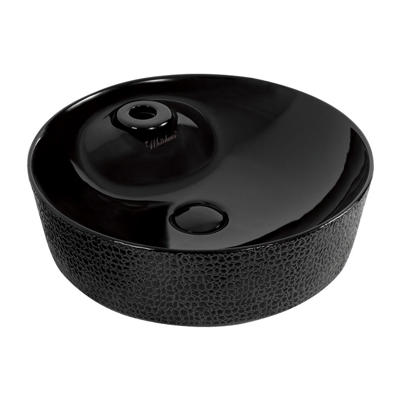 Whitehaus 17" Round Above Mount /Vessel Lavatory Basin With Single Faucet Drilling, Black