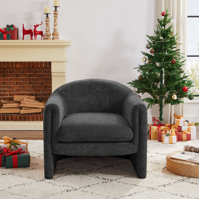 Sephine 31.2" Upholstered Nordic-style Accent Chair, Dark Gray Boucle