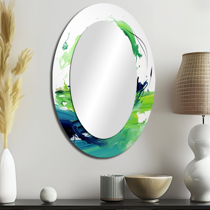 Miroir mural ovale vert et bleu, 36 po x 24 po