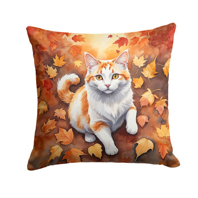 Turkish Van Cat in Fall Leaves Throw Pillow