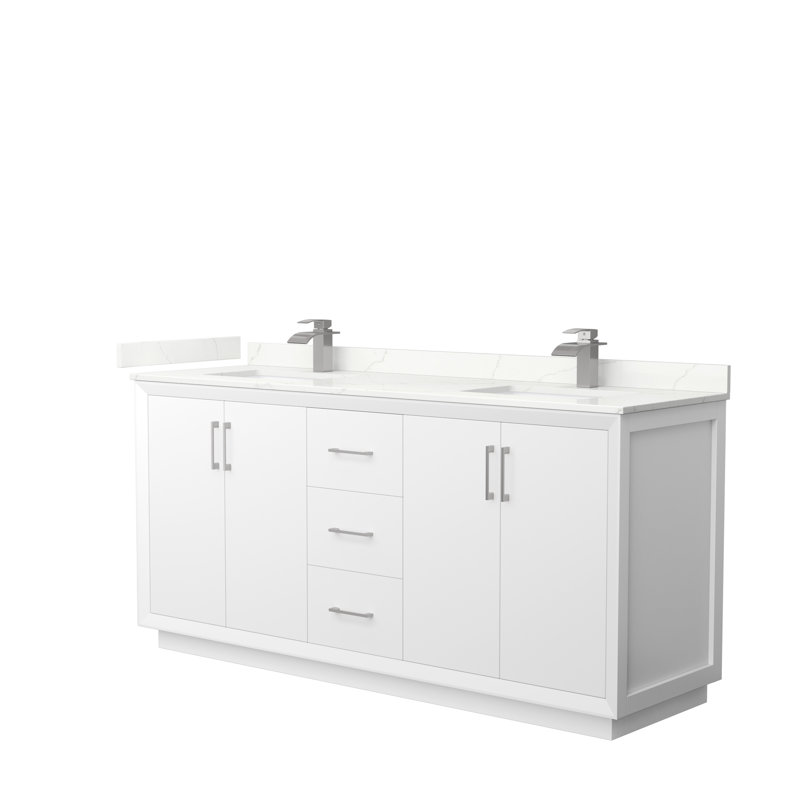 Strada 72'' W Double Vanity, Giotto Quartz, White, Matte Black