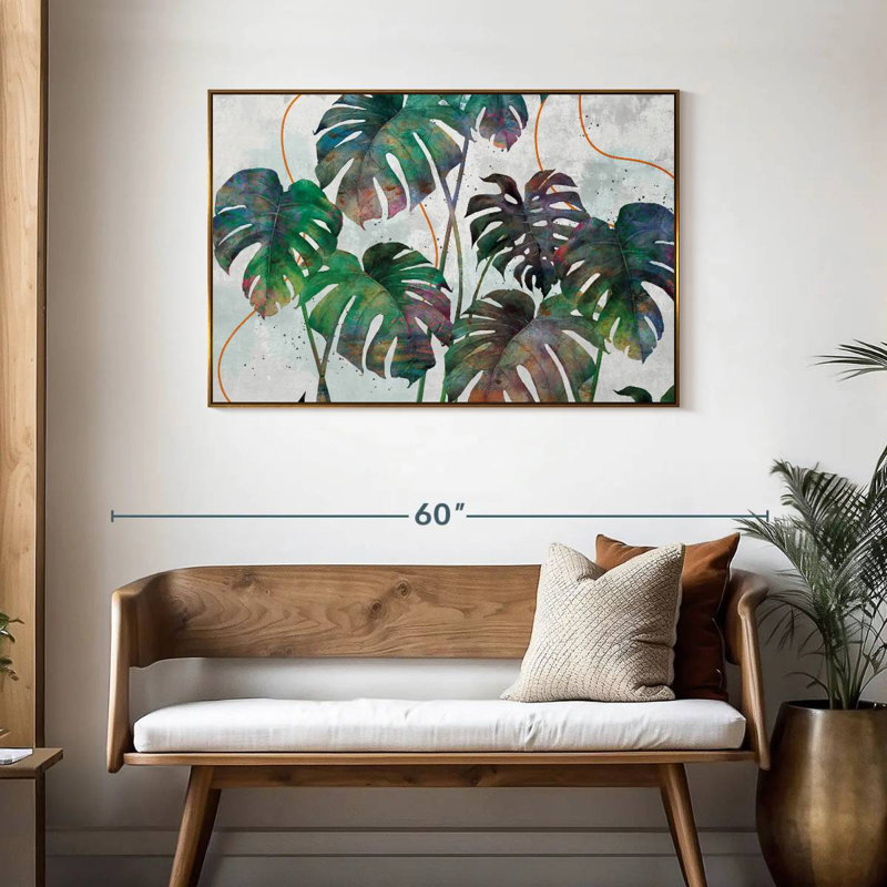 Feuilles de Monstera, Cadre flottant doré, 43 po x 29 po