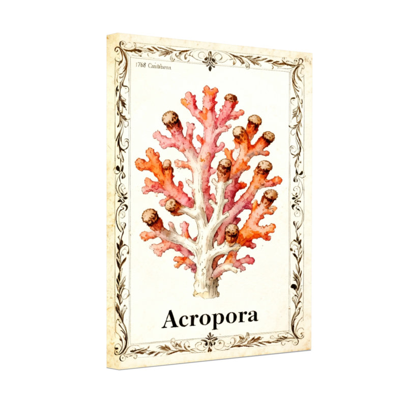 Animaux, motif de branches de corail avec cadre rétro, H 24 po x l 16 po