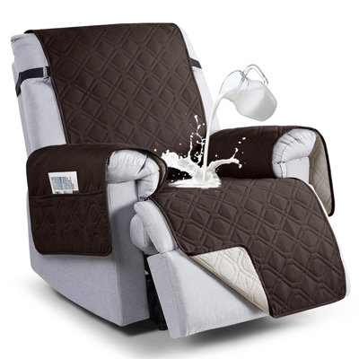 100% Waterproof Recliner Chair Covers, Recliner Cover Non-Slip Dog Chair Cover Furniture Protector Washable Slipcover With Pocket, Elastic Straps For Pets, Dogs(Dark Gray, 23.6")