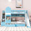 Lit superposé Twintwin avec glissade, 2 tiroirs et 3 tablettes en bleu. Bois pour plus de 6 ans. L 106,3 po x l 76,6 po. H 72,8 po. Capacité de poids de 250 lb par lit. Pas de sommier tapissier avec tiroirs-858904751-858904749