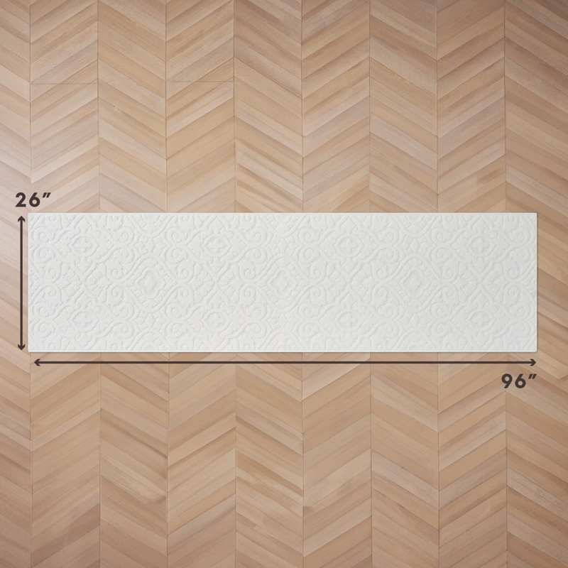 Feya Machine Woven Synthetic Aera Rug in White, Runner 2'2" x 8'
