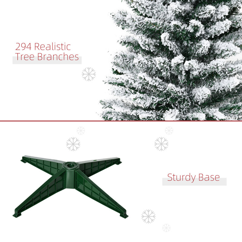 ? Christmas Decoration ?5' Snow Flocked Artificial Pencil Christmas Tree, Slim Xmas Tree With Realistic Branches And Plastic Base Stand For Indoor Decoration