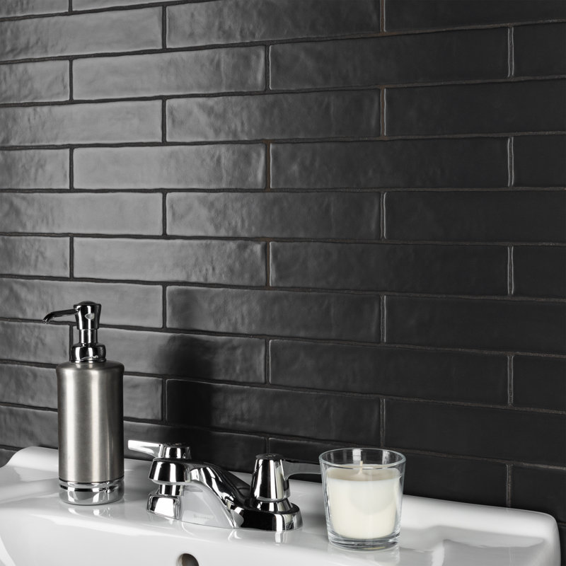 Chester 2" x 10" Ceramic Brick Look Subway Tile, Black